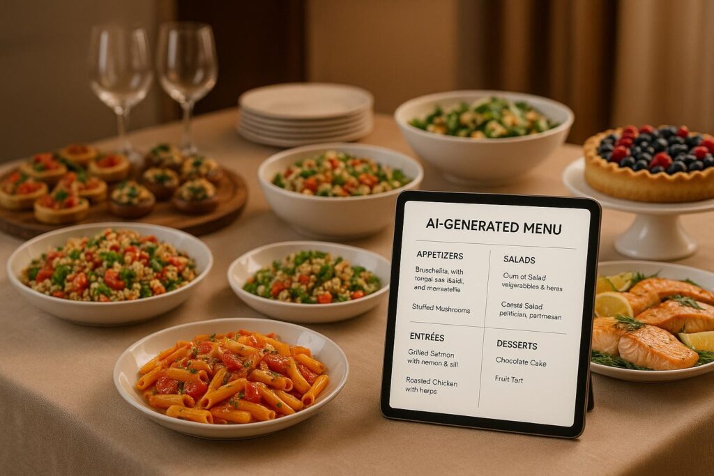 Menu builder: AI catering planning tool Melbourne AI-generated party menu suggestions on screen for Melbourne event host planning small party 2026